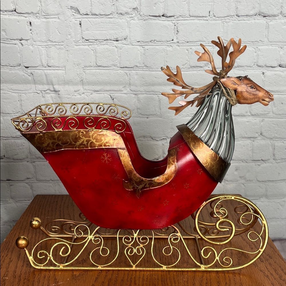 Department 56 Unique Metal & Glass Red and Gold Reindeer Sleigh